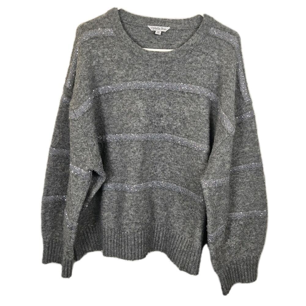 Ophelia Roe Gray Silver striped soft silver tinsel sweater woman's size 3X PLUS